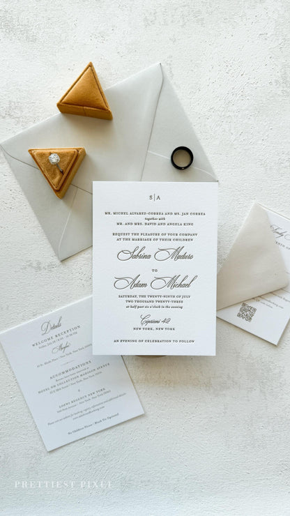 Letterpress Wedding Invitations - Custom Designs with Matching Cards Style 50