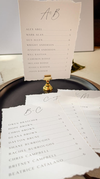Wedding Seating Chart PRINTED - Alpha 5x7 on Textured Cardstock -  Deckle Edge Style 283