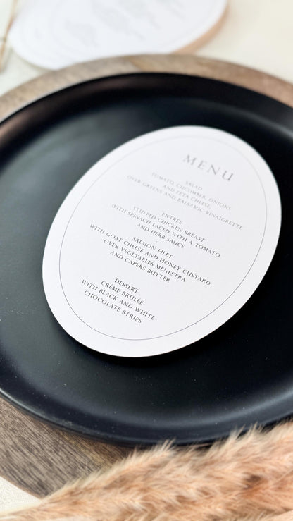 White Oval Wedding Menus | Table Menu Cards | Style 298