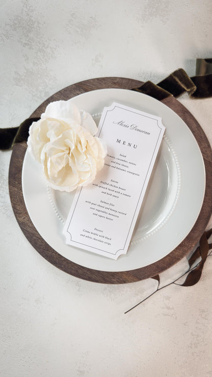 Elegant Wedding Menu Place Cards: Formal Table Setting, Style 3492