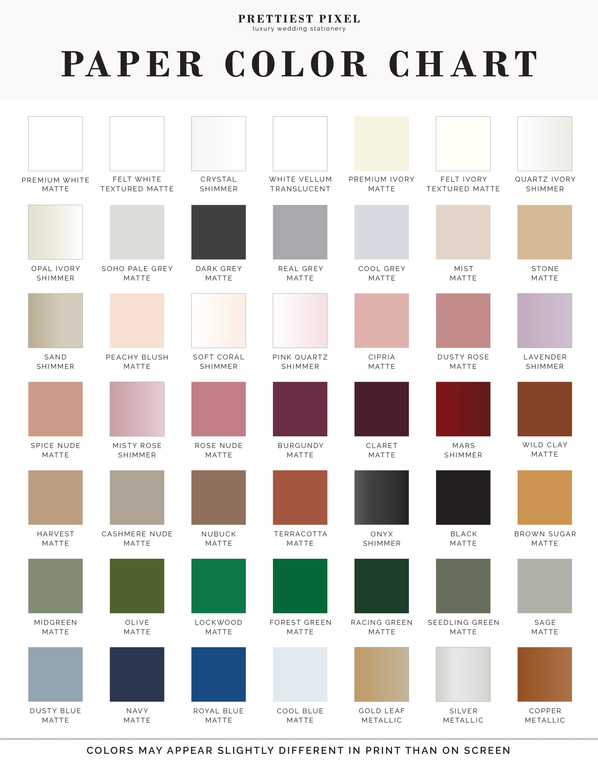 a color chart with different shades of paper