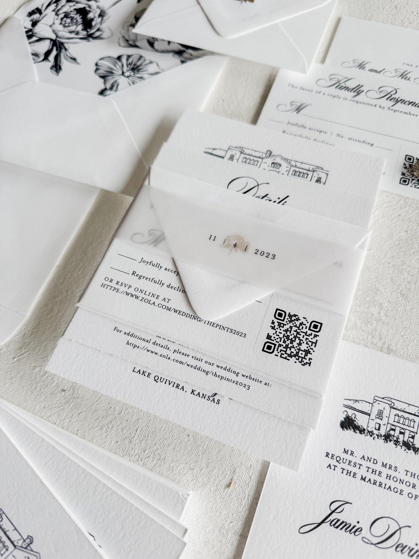 White Letterpress Wedding Invitations - Style 110