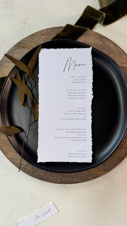 Deckle Edge Wedding Menu | Elegant Reception Table Decor - Style 283