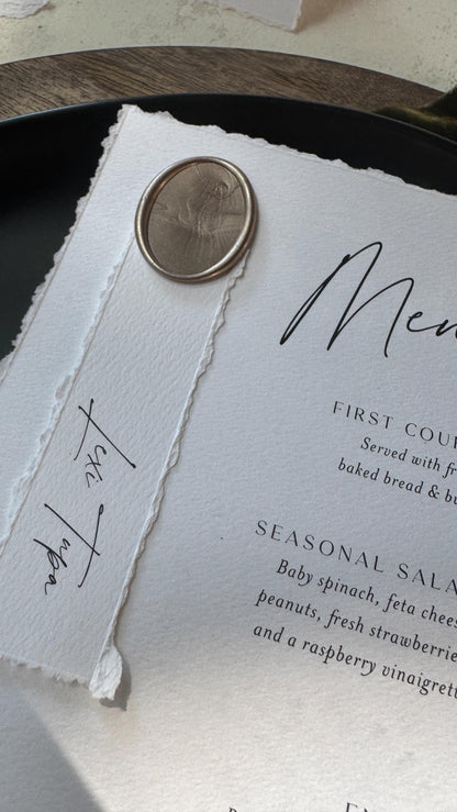 Deckled Edge Wedding Menus | Elegant Table Cards with Wax Seals - Style 283