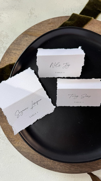 Wedding Place Cards: Deckle Edge Folded Name Tags - Custom Guest Names Style 283