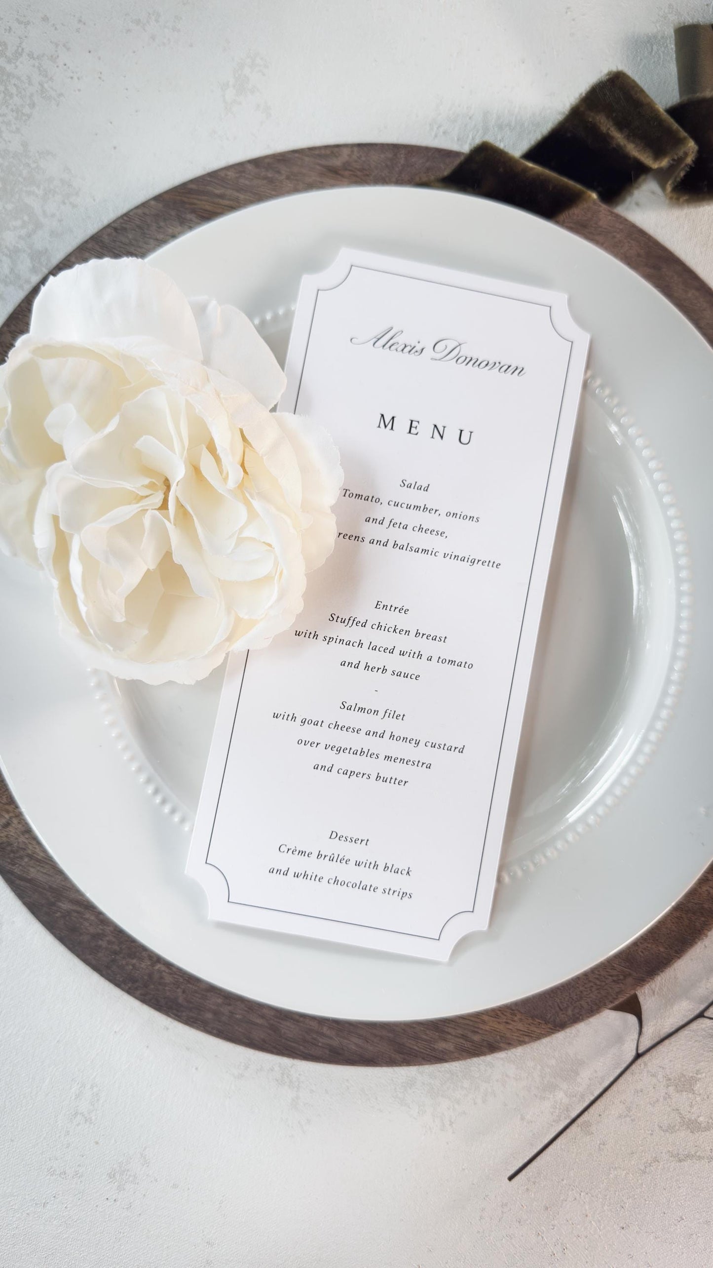 Elegant Wedding Menu Place Cards: Formal Table Setting, Style 3492