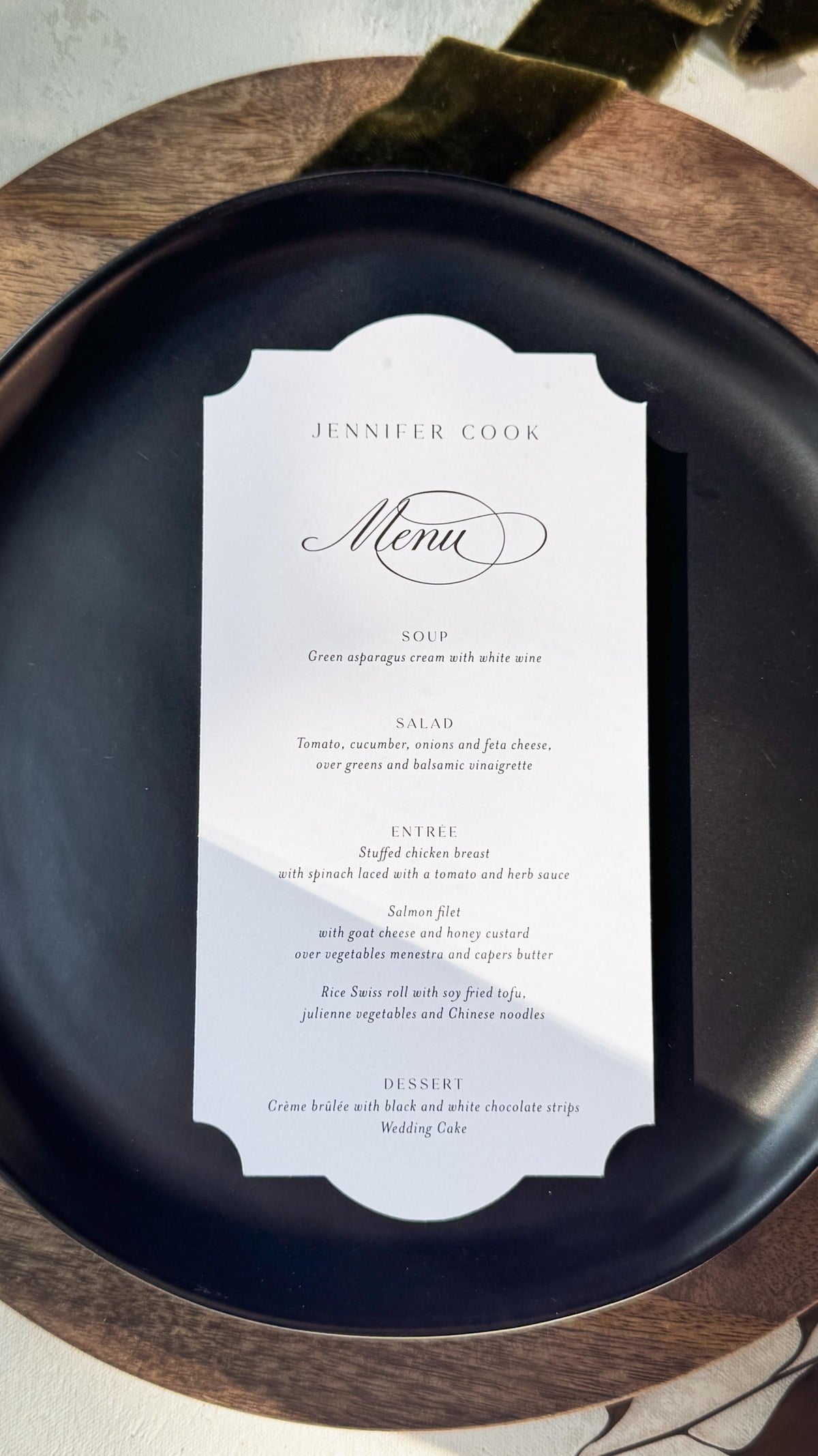Classic Elegant Wedding Menu Place Cards: Formal Table Setting, Style 292