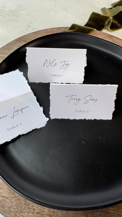 Wedding Place Cards: Deckle Edge Folded Name Tags - Custom Guest Names Style 283