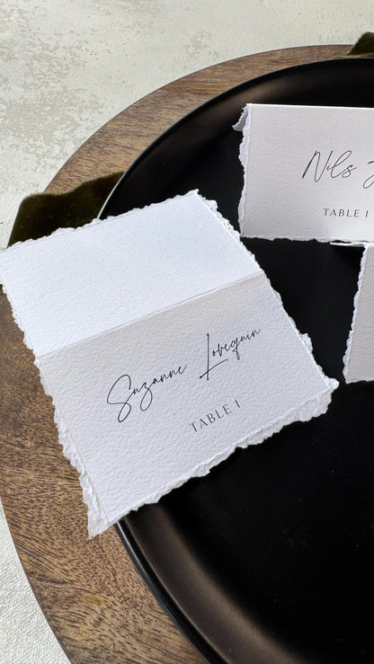 Wedding Place Cards: Deckle Edge Folded Name Tags - Custom Guest Names Style 283
