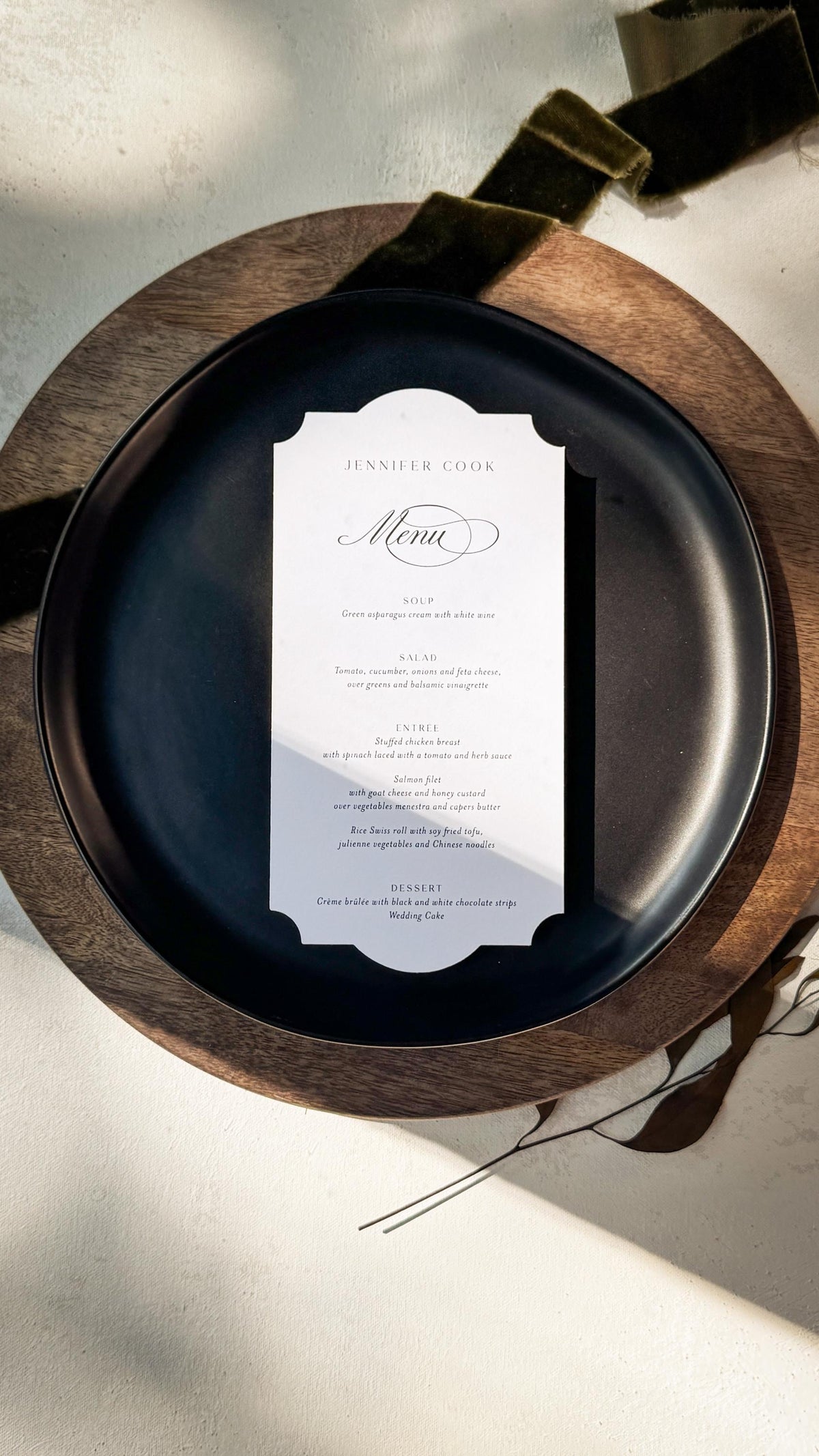 Classic Elegant Wedding Menu Place Cards: Formal Table Setting, Style 292