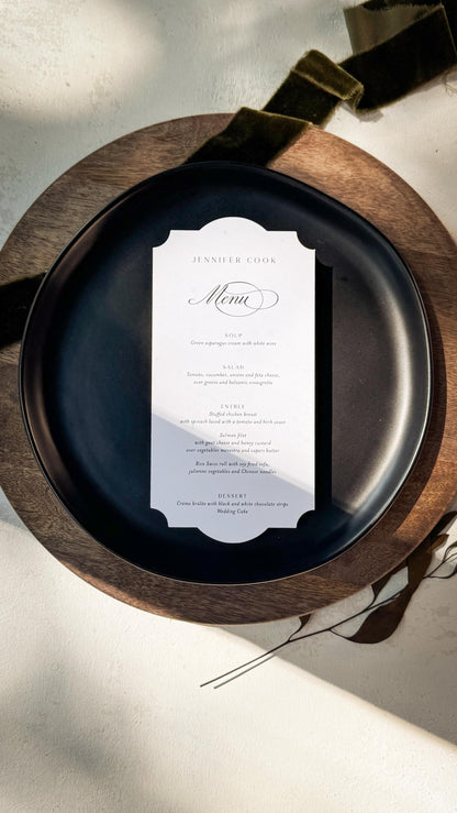 Classic Elegant Wedding Menu Place Cards: Formal Table Setting, Style 292