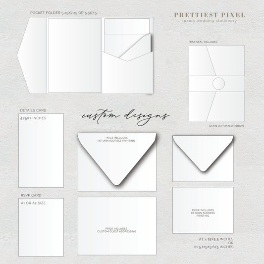 Custom Wedding Invitations |  Pocket Folder Invitations  | Trifold Invitations | Invitation Card |  Option 3a