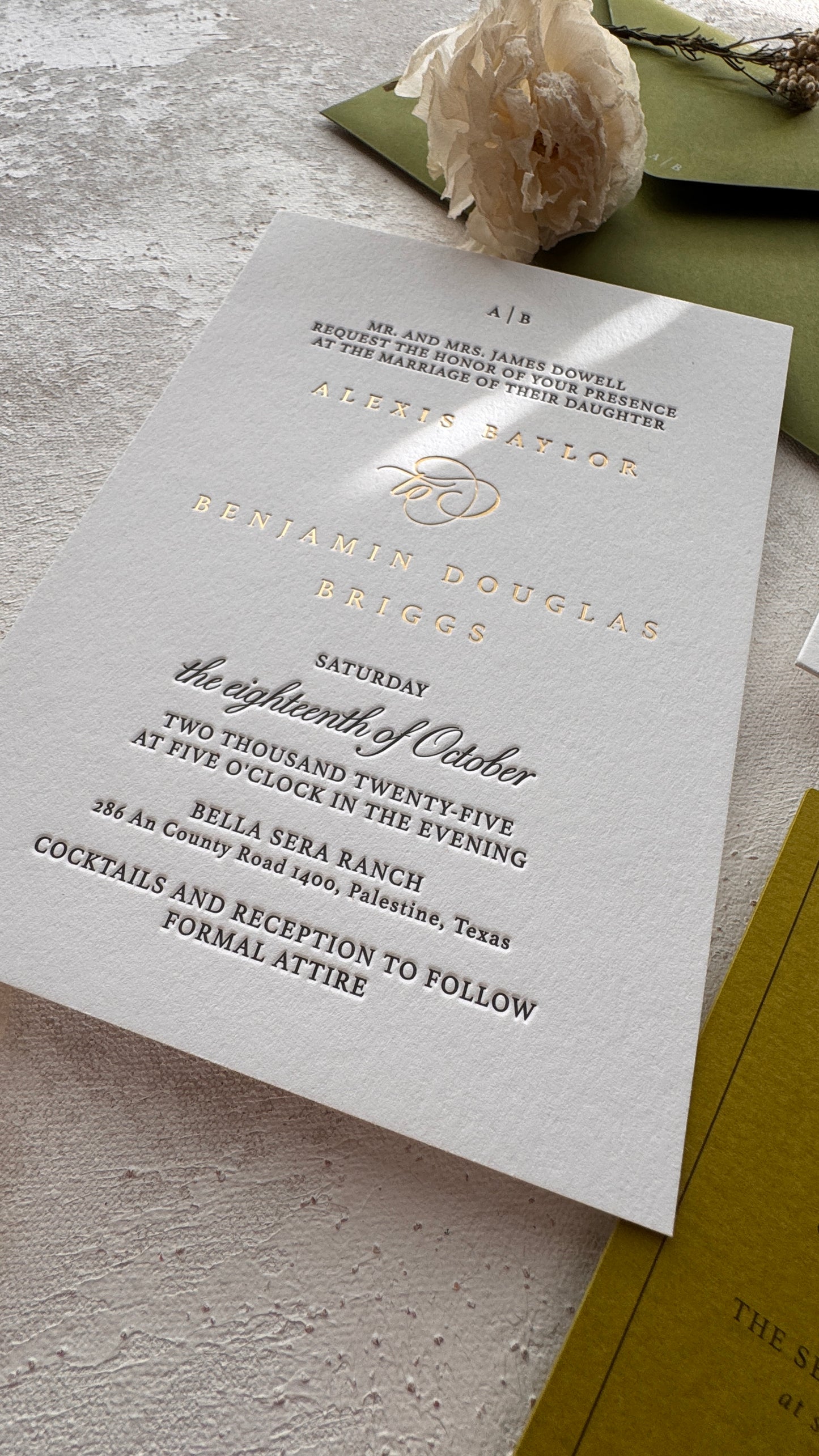 Elegant Letterpress Wedding Invitations with Foil | Style 1264