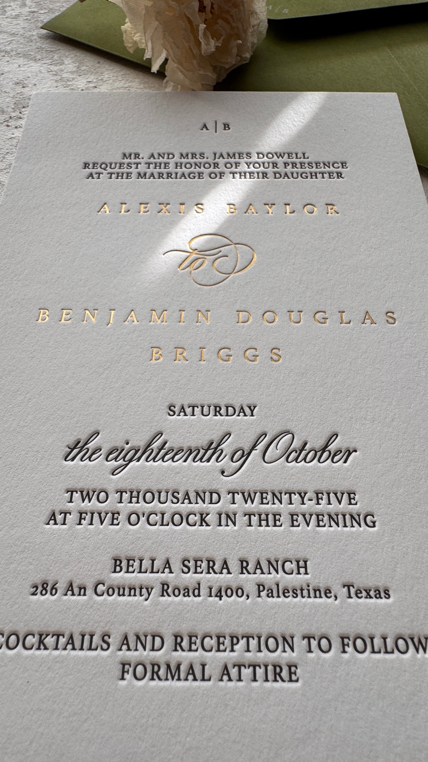 Elegant Letterpress Wedding Invitations with Foil | Style 1264