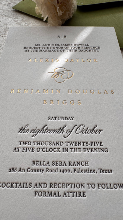 Elegant Letterpress Wedding Invitations with Foil | Style 1264