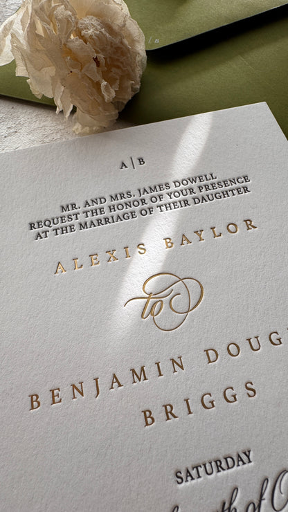 Elegant Letterpress Wedding Invitations with Foil | Style 1264