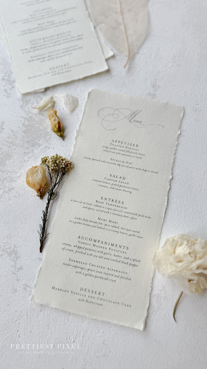Handmade Paper Wedding Menus | Style 2694