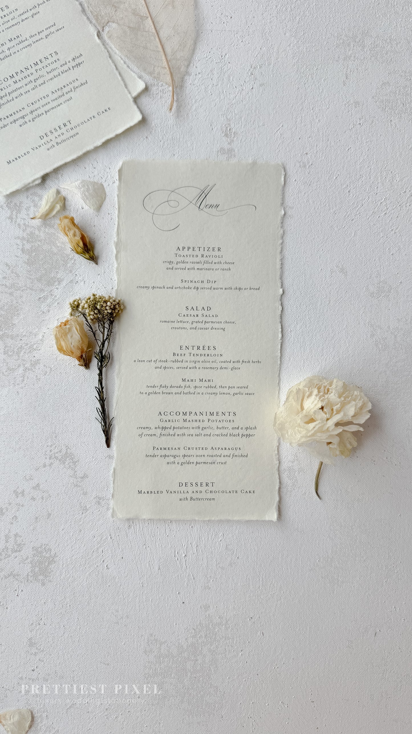 Handmade Paper Wedding Menus | Style 2694