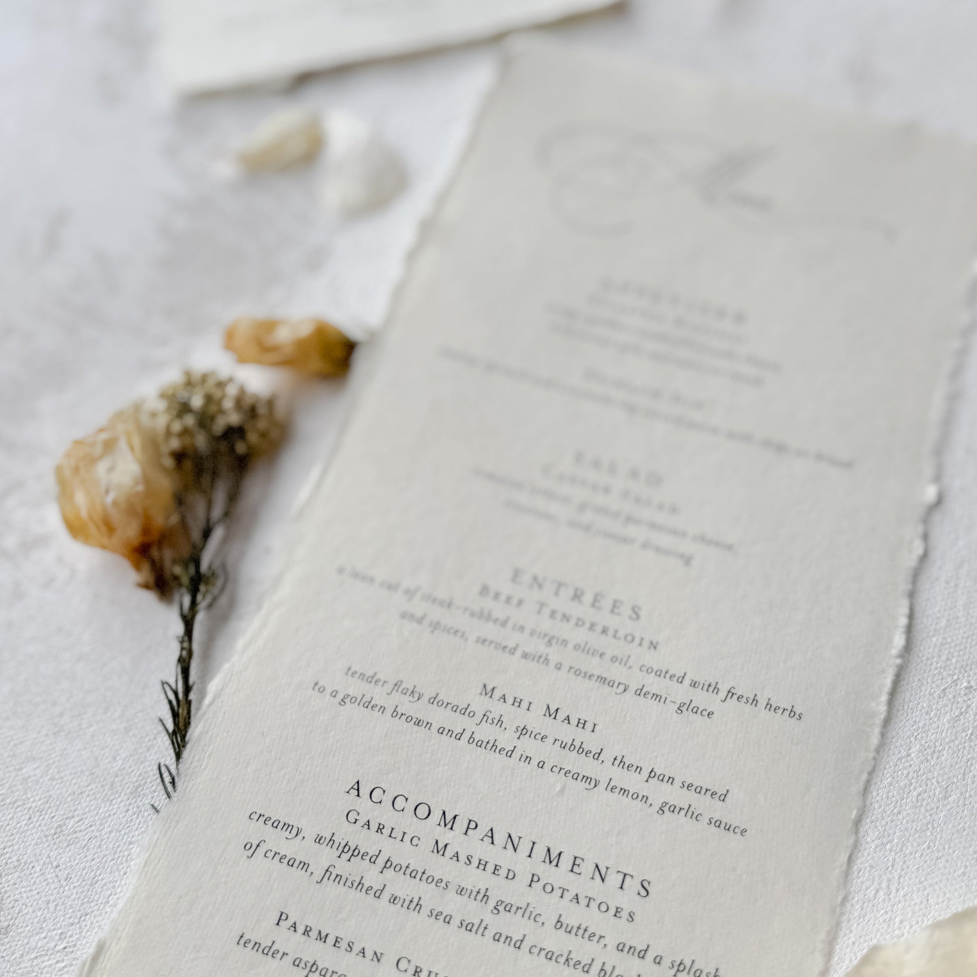 handmade paper wedding menu