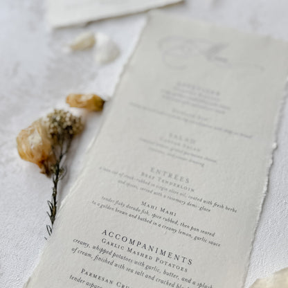handmade paper wedding menu