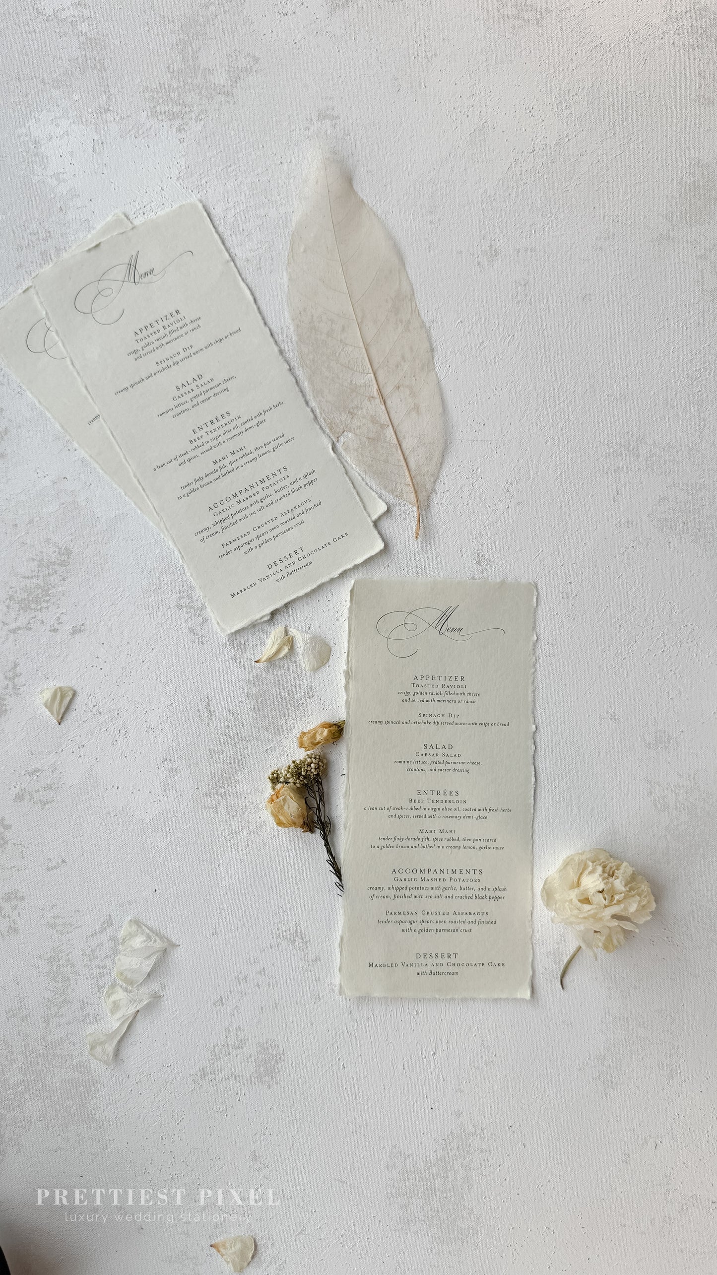 Handmade Paper Wedding Menus | Style 2694