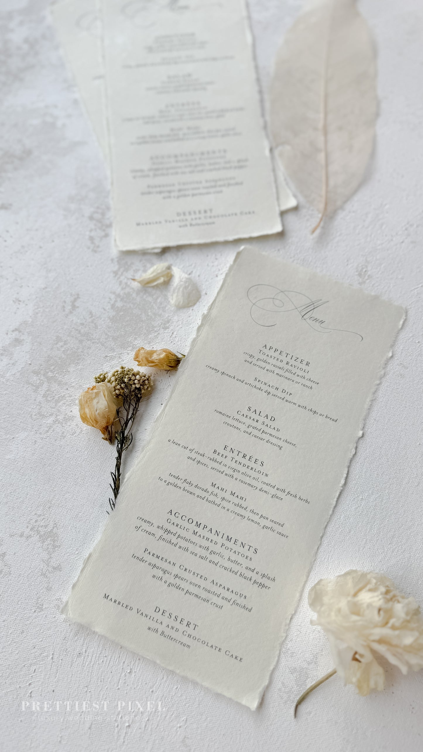 Handmade Paper Wedding Menus | Style 2694