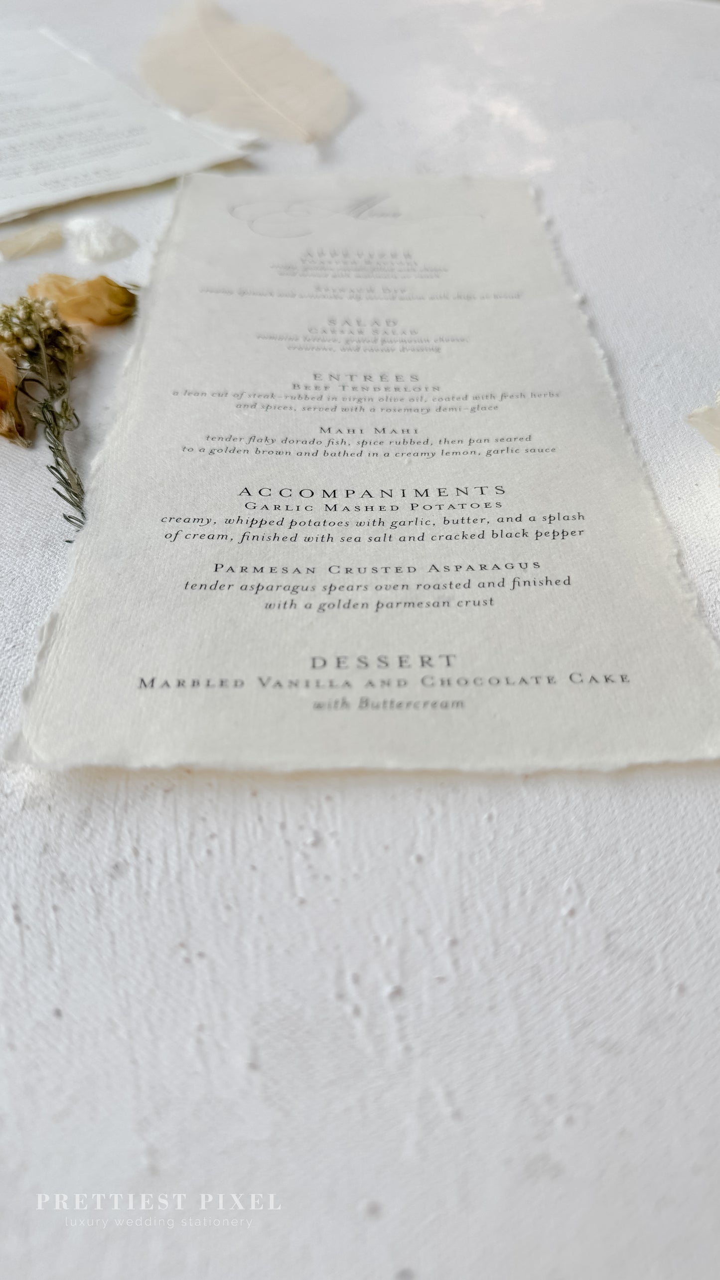 Handmade Paper Wedding Menus | Style 2694