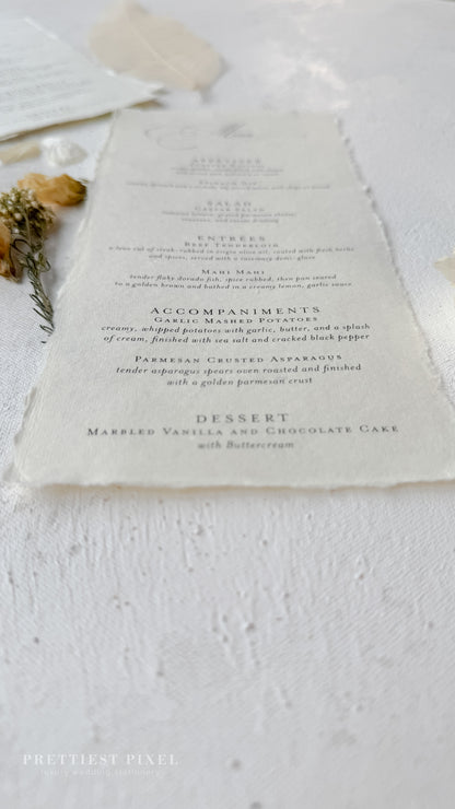 Handmade Paper Wedding Menus | Style 2694