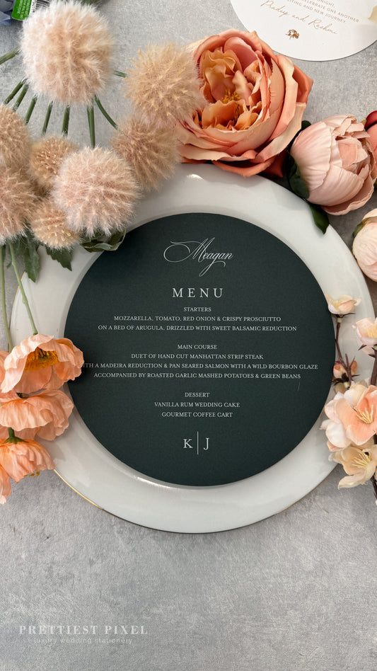 7.5" Circular Round Menu with Names Included | White Toner | Greens | Real Product Photos |  Style 183dark