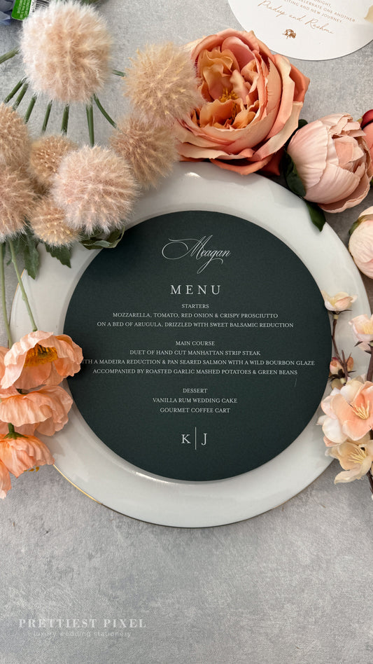 forest green wedding menu