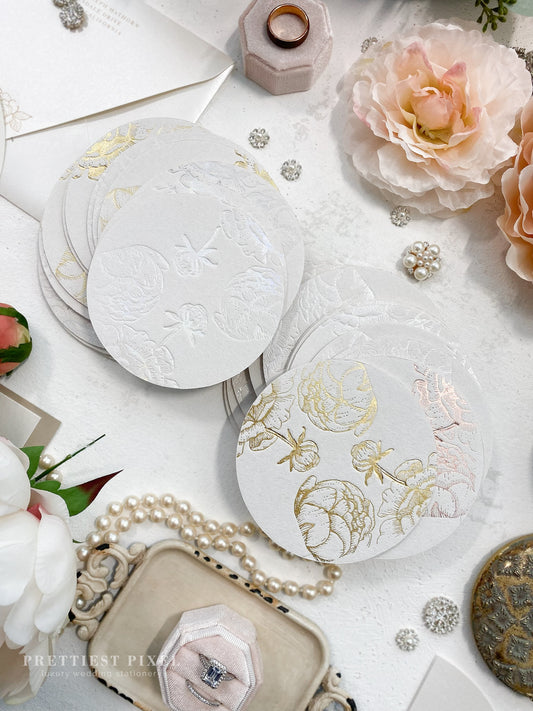 Peony Drink Coasters with Foil Accent | Set of 10 | Style 777