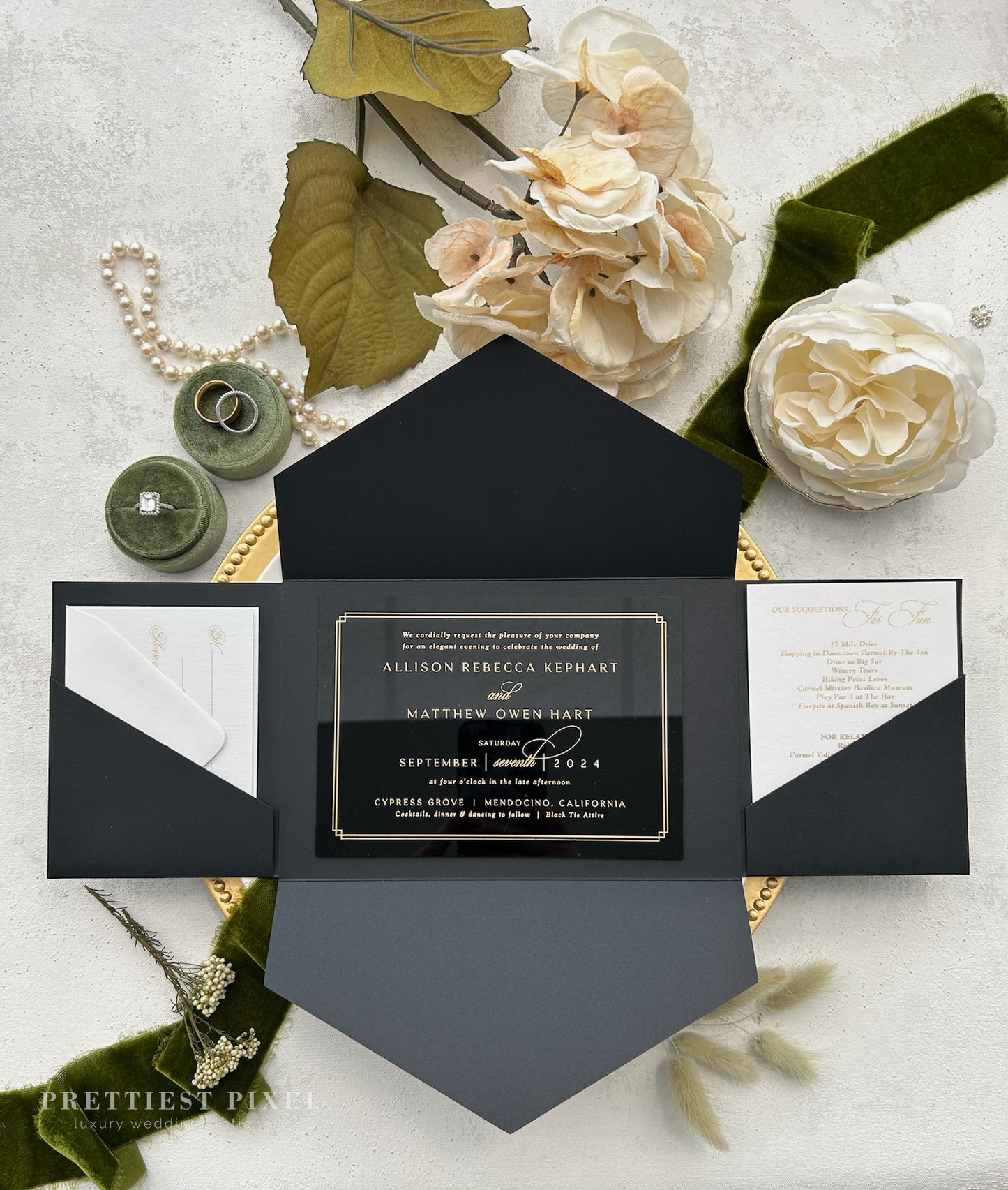 Black Acrylic Wedding Invitations | Invitation Cards |  Elegant Invitation - Dual Pocket Folder Style 58 - Option 3b