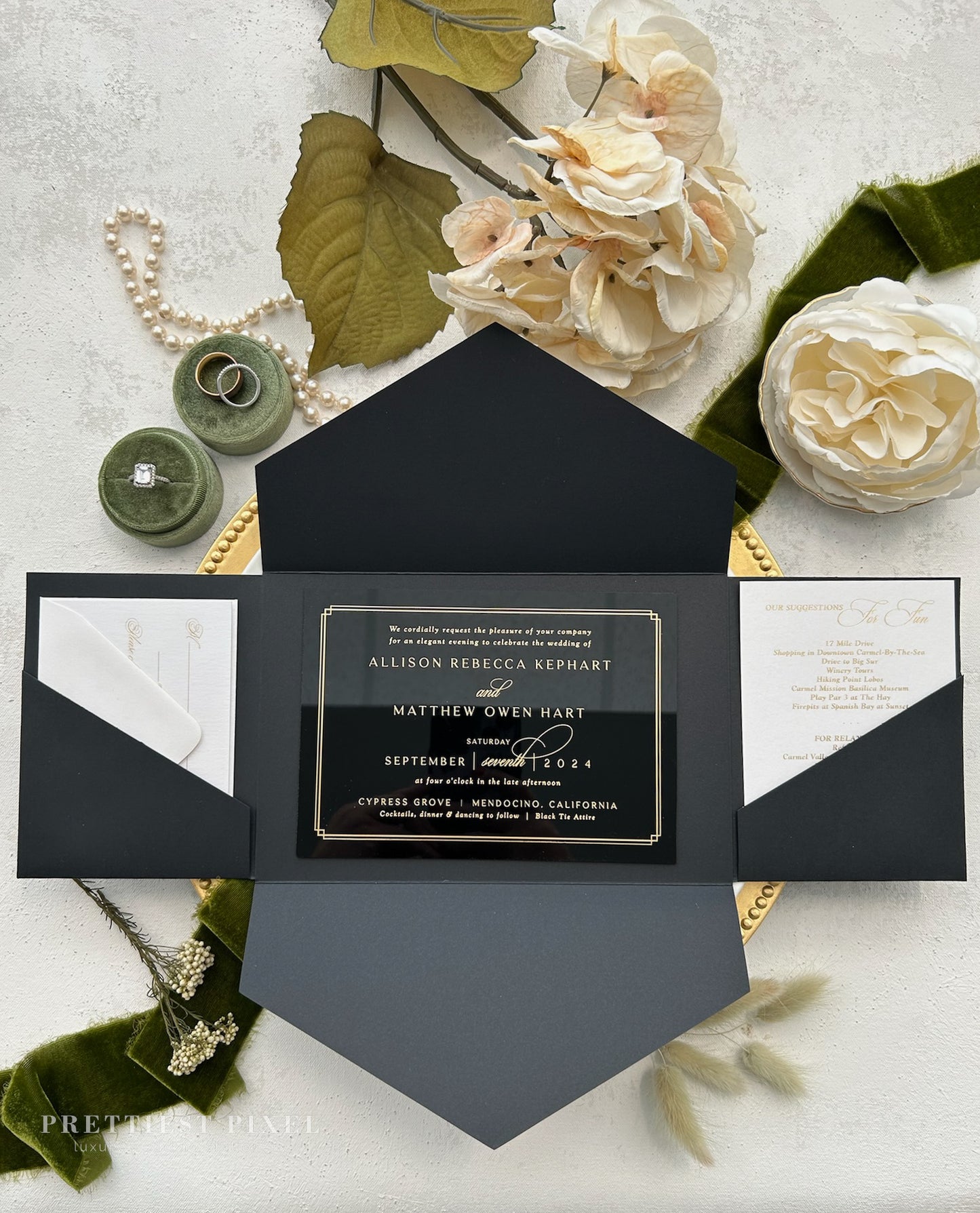 Black Acrylic Wedding Invitations | Invitation Cards |  Elegant Invitation - Dual Pocket Folder Style 58 - Option 3b