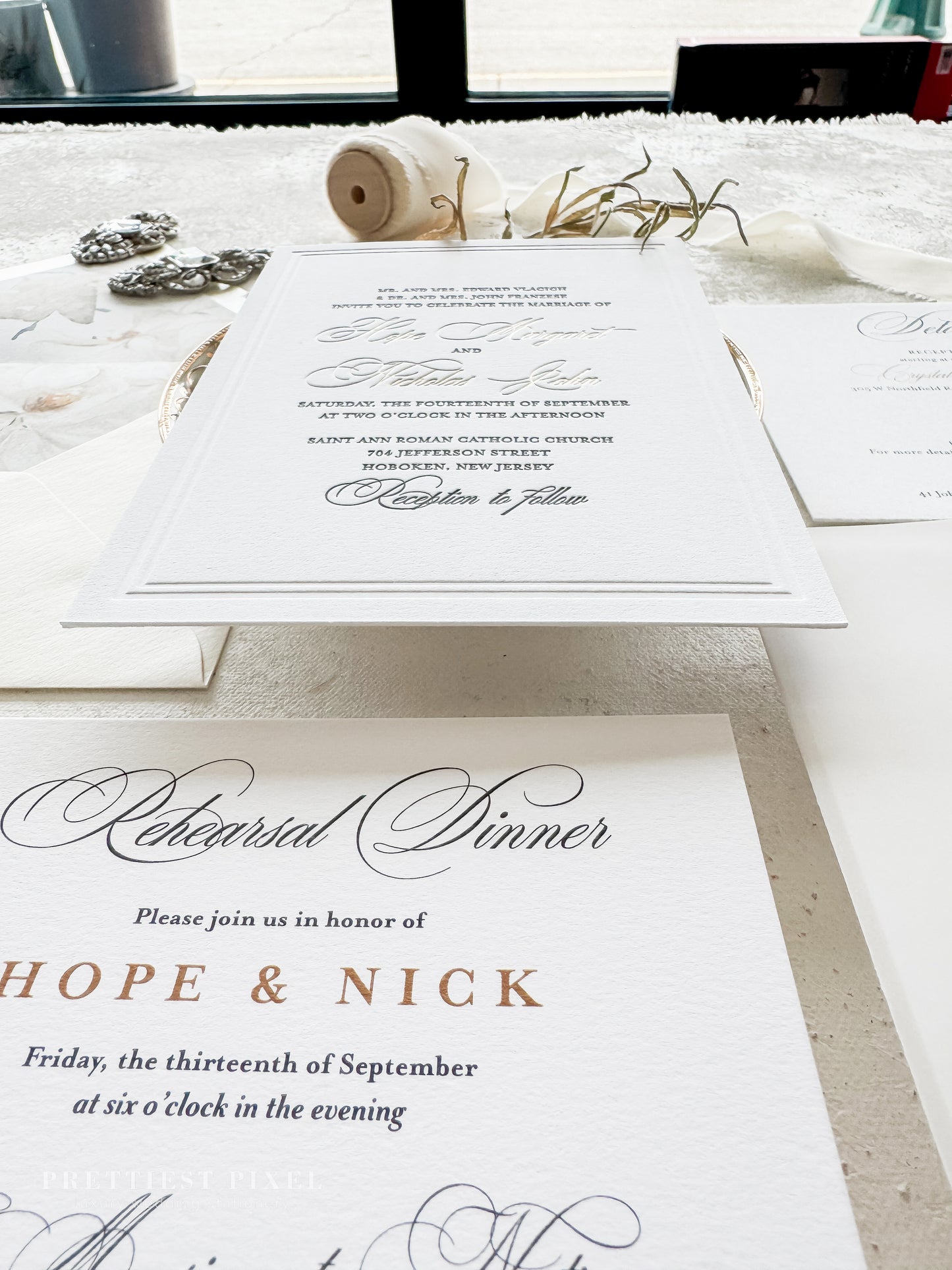 Elegant Gold Foil Wedding Invitations |  Letterpress Invites Style 1109