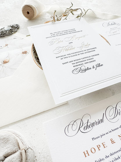 Elegant Gold Foil Wedding Invitations |  Letterpress Invites Style 1109