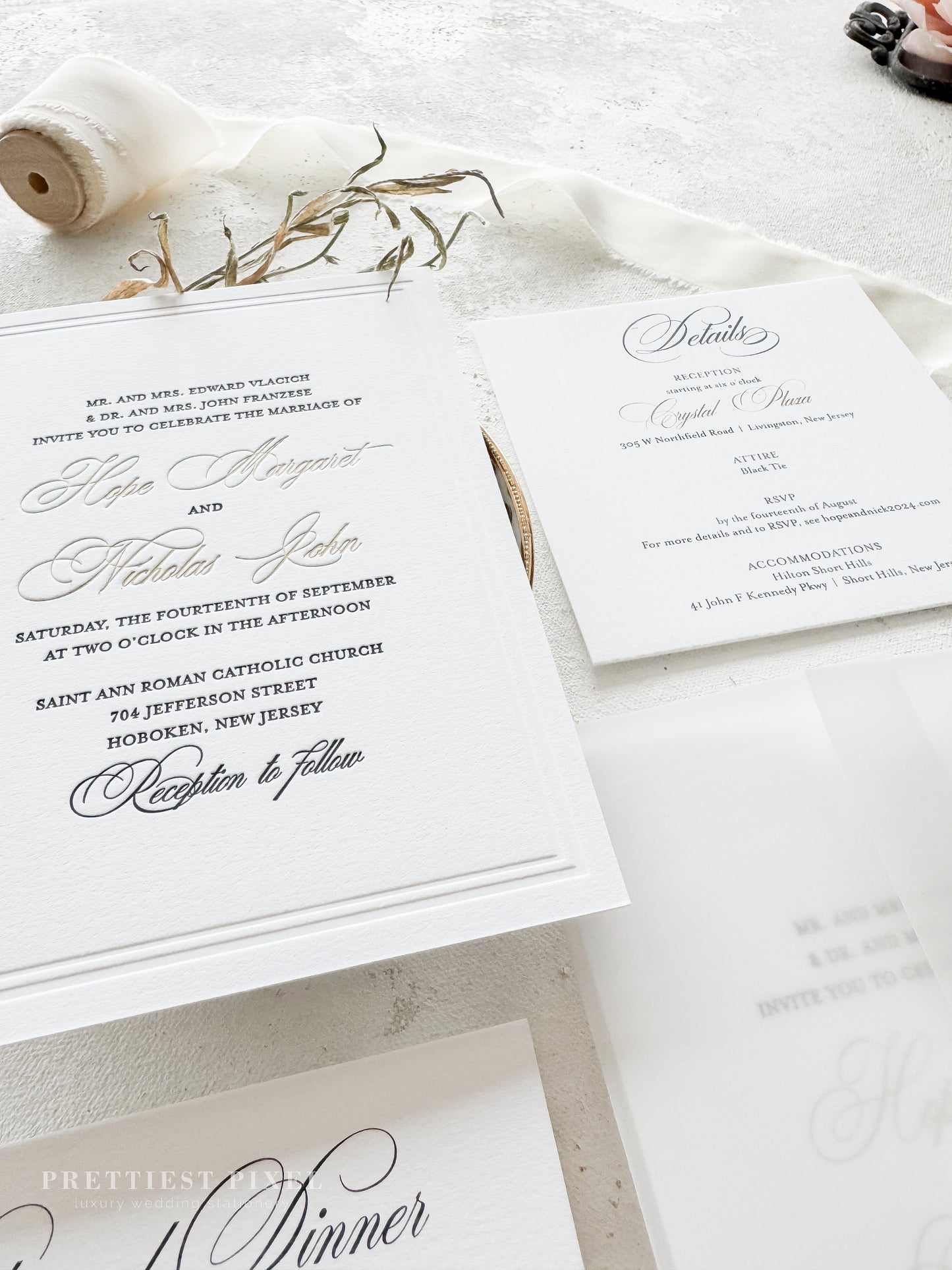 Elegant Gold Foil Wedding Invitations |  Letterpress Invites Style 1109