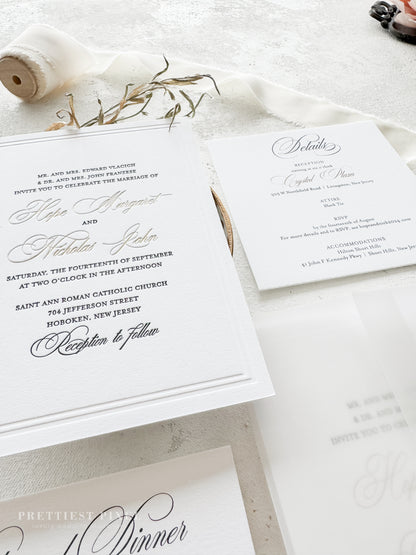 Elegant Gold Foil Wedding Invitations |  Letterpress Invites Style 1109