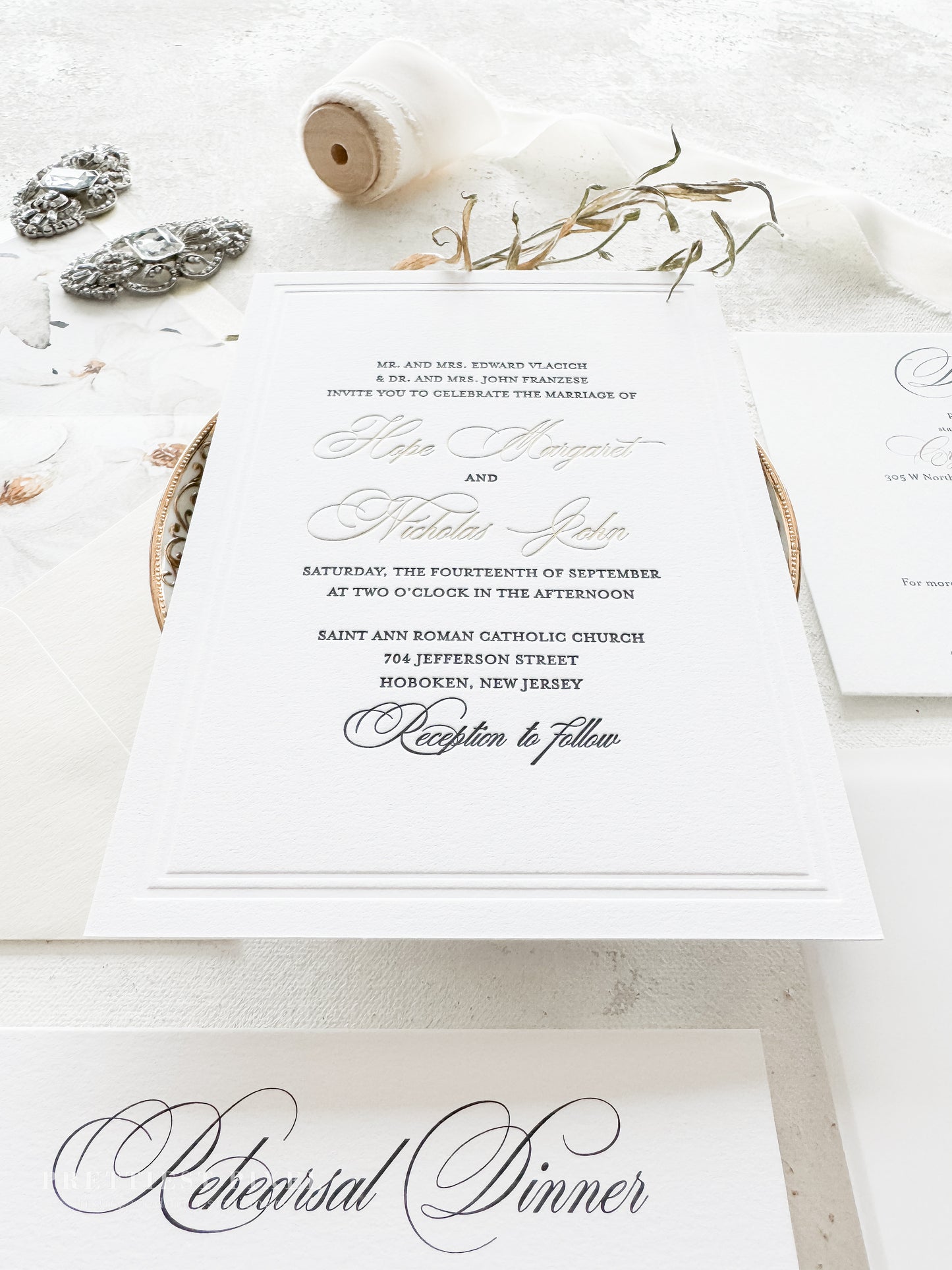 Elegant Gold Foil Wedding Invitations |  Letterpress Invites Style 1109