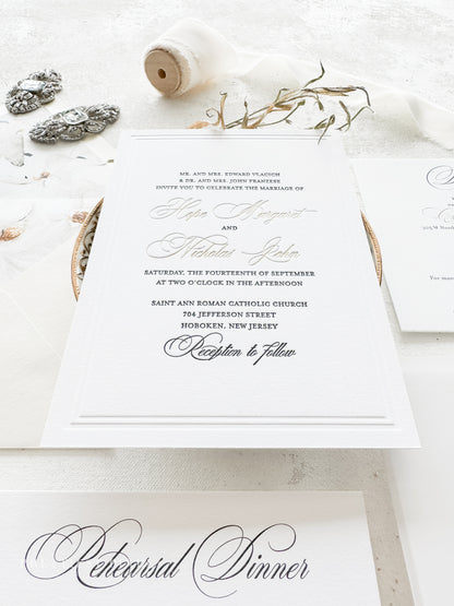 Elegant Gold Foil Wedding Invitations |  Letterpress Invites Style 1109