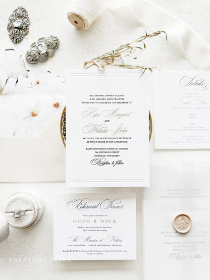 Elegant Gold Foil Wedding Invitations |  Letterpress Invites Style 1109