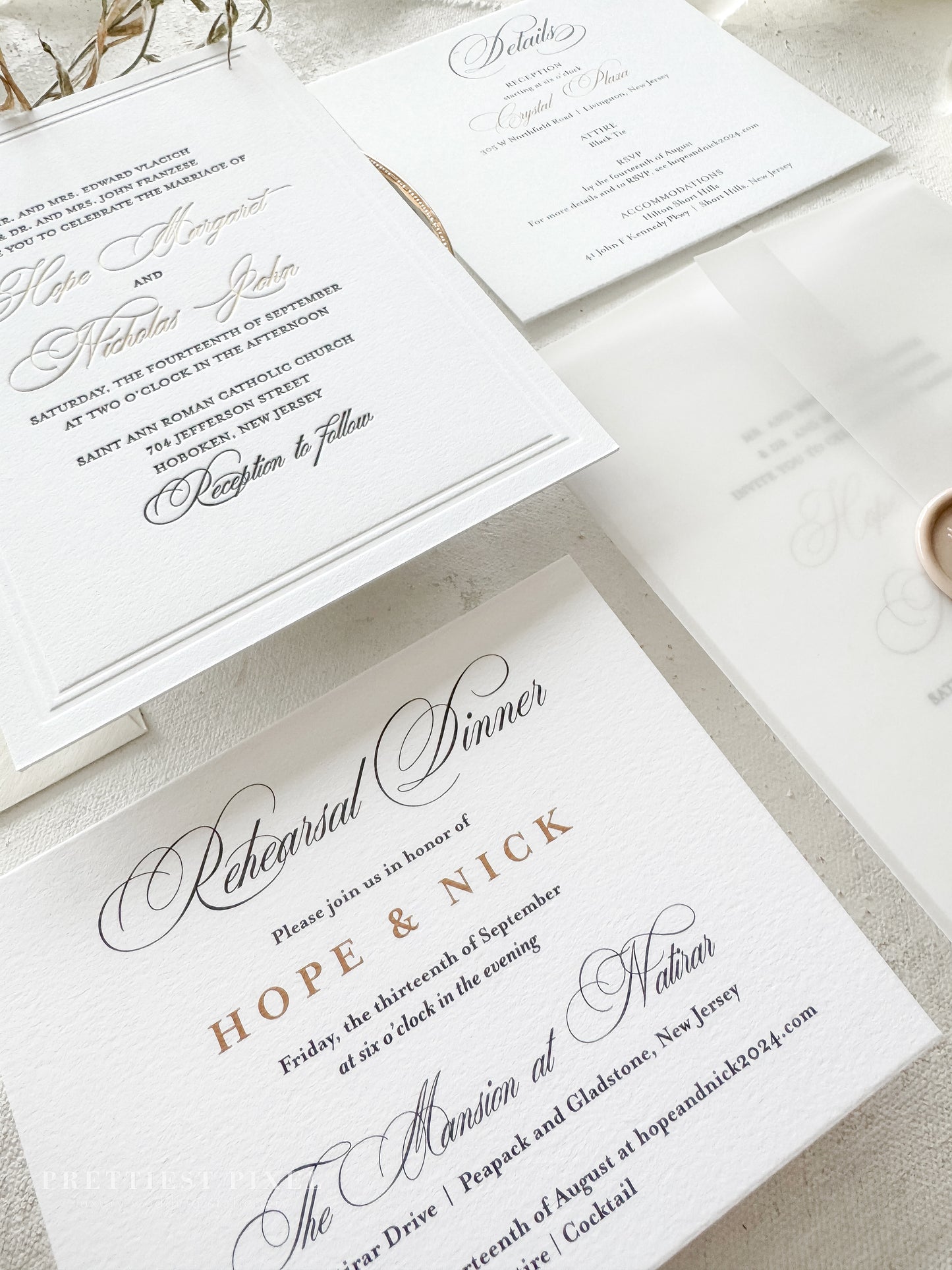 Elegant Gold Foil Wedding Invitations |  Letterpress Invites Style 1109
