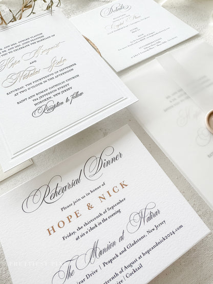 Elegant Gold Foil Wedding Invitations |  Letterpress Invites Style 1109