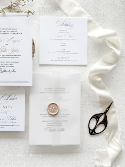 Elegant Gold Foil Wedding Invitations |  Letterpress Invites Style 1109