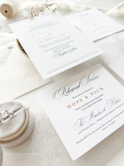 Elegant Gold Foil Wedding Invitations |  Letterpress Invites Style 1109