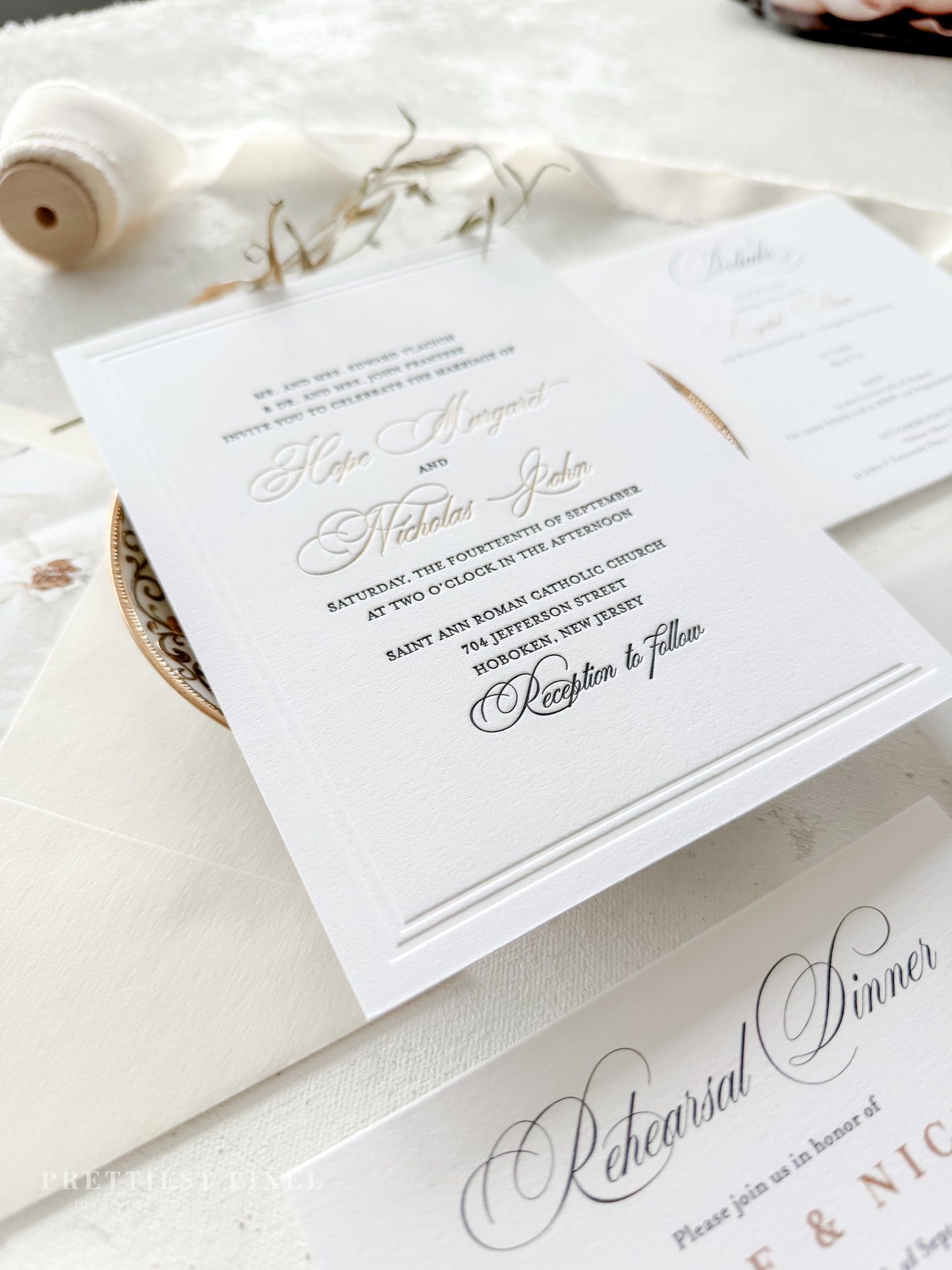 Elegant Gold Foil Wedding Invitations |  Letterpress Invites Style 1109