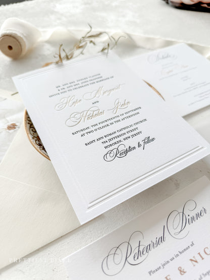 Elegant Gold Foil Wedding Invitations |  Letterpress Invites Style 1109