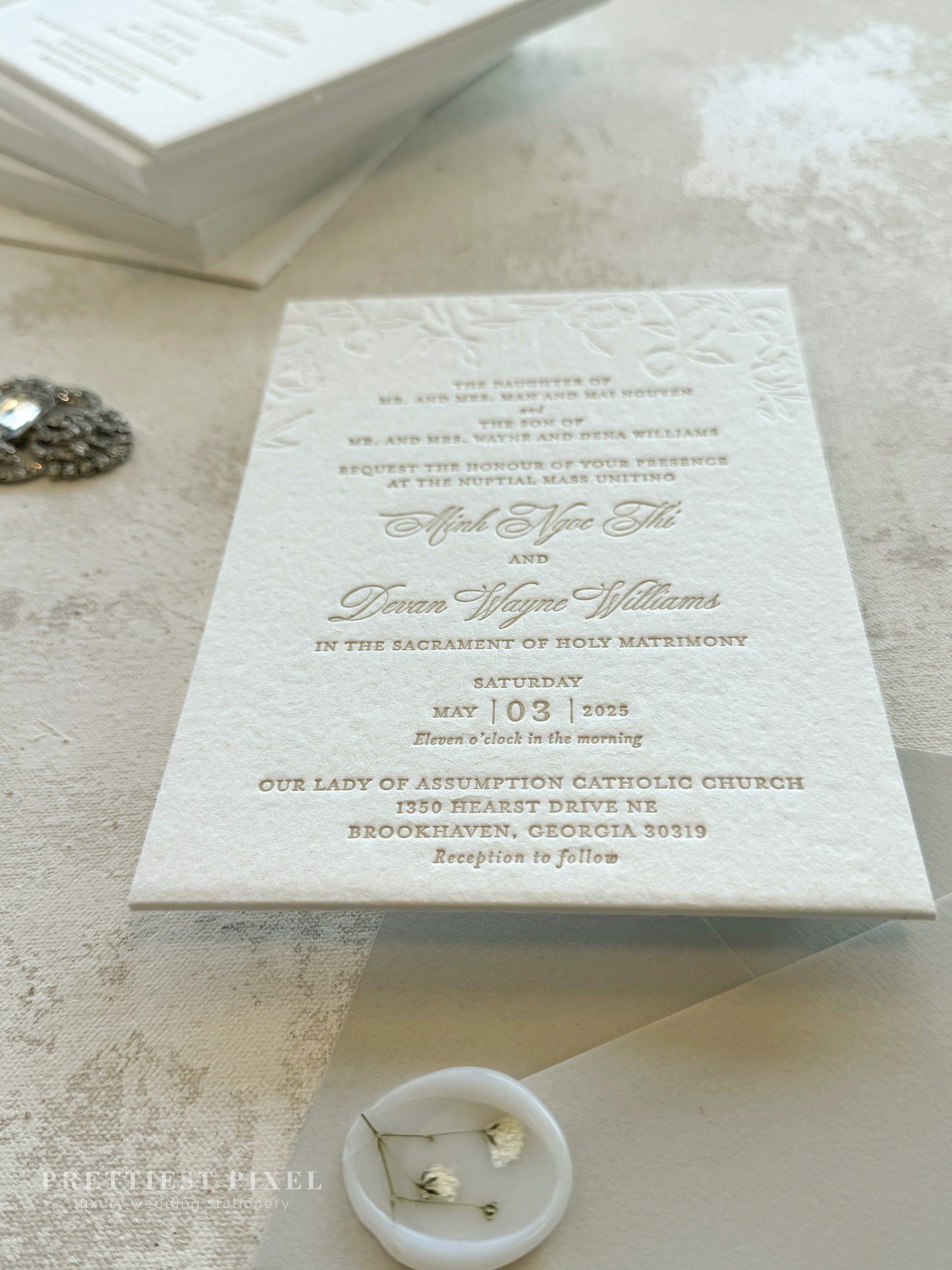 Embossed Letterpress Invitations | Neutrals | Wedding Invitation - Style 991