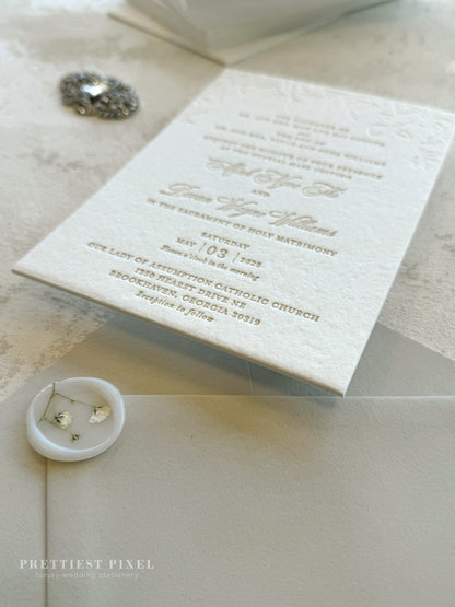 Embossed Letterpress Invitations | Neutrals | Wedding Invitation - Style 991