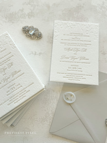 Embossed Letterpress Invitations | Neutrals | Wedding Invitation - Style 991