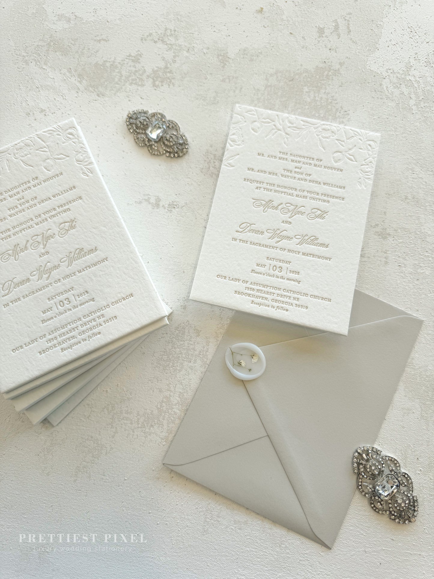 Embossed Letterpress Invitations | Neutrals | Wedding Invitation - Style 991